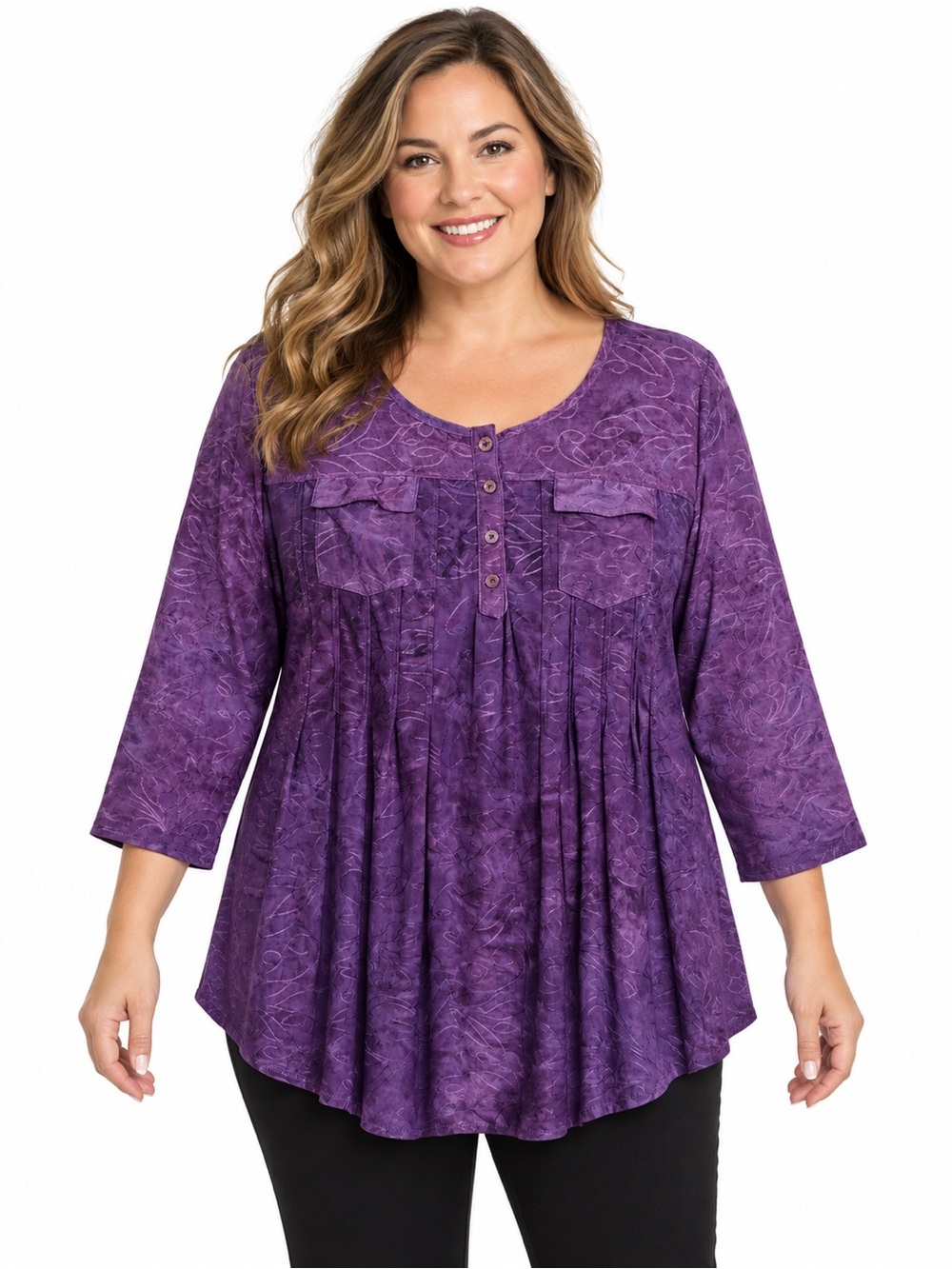 Shannon Ford New York Women’s Deep Purple 3/4 Sleeve Blouse 1X
